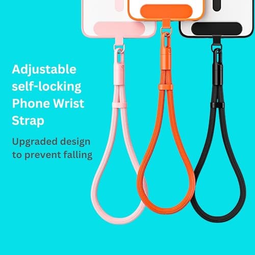 Minimalist Wrist Strap Phone Lanyard with Adjustable Drop-Proof Design, 7mm Reinforced Climbing Rope Material, 2 Phone Tether Tabs (Matching Metal and Rotatable Clear) - Classic Black - color: 01 Minimalist Classic Black