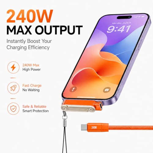 240W USB C to USB C Invisible Charging Cable with Foldable Stand - color: Orange,3Pcs