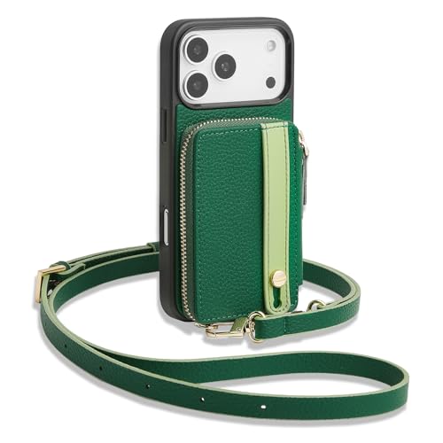 LAMEEKU for iPhone 17 Pro Wallet Case Crossbody, Card Holder Phone Grip Stand Cover Wrist Strap 6.3 inch Dark Green - color: Green, size: iPhone 17 Pro 6.3''