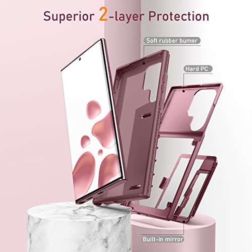 WeLoveCase for Samsung Galaxy S22 Ultra Wallet Case with Credit Card Holder & Hidden Mirror, All-Round Protection Shockproof Phone Cover Designed for Samsung Galaxy S22 Ultra, 6.8 Inch Burgundy - color: Burgundy