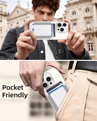 HiWe for MagSafe Wallet, 7 Cards Holder for Phone Case, RFID Blocking - color: White Wallet - Grey Band