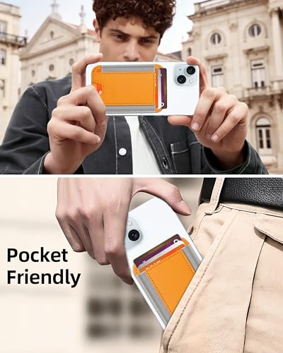 HiWe for MagSafe Wallet, 7 Cards Holder for Phone Case, RFID Blocking - color: Orange Wallet - Grey Band