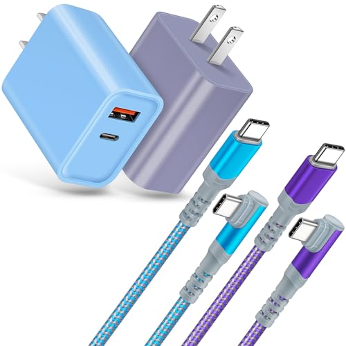 Fast Charging Wall Charger + USB C Cable, 2-Pack 20W USB C Power Adapter - color: Purple Blue