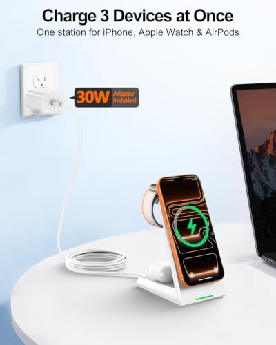 3 in 1 Magnetic Wireless Charging Station - 15W Fast Charging for iPhone - color: White