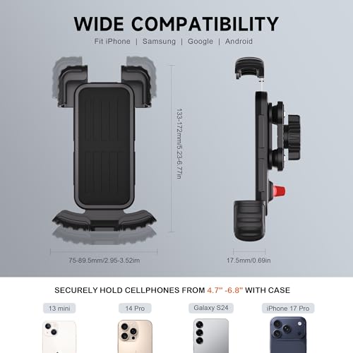 suoso Motorcycle Phone Mount with Upgraded Alloy Shock Absorber – Anti-Vibration Bike Phone Holder, Easy Install, Secure Safety Lock, 360° Rotation, Fits iPhone & Samsung 4.7–6.8" Phones