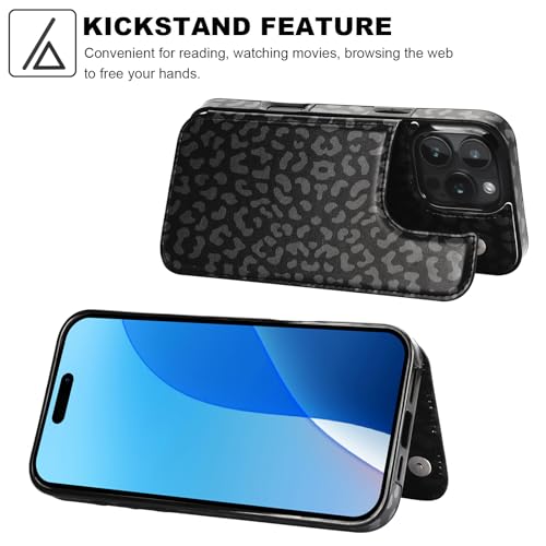 HAOPINSH for iPhone 16 Pro Max Wallet Case with Card Holder, Black Leopard Cheetah Pattern Back Flip Folio PU Leather Kickstand Card Slots Case for Women Girls, Double Magnetic Clasp Shockproof 6.9" - color: Black Leopard