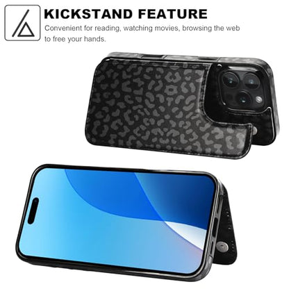 HAOPINSH for iPhone 16 Pro Max Wallet Case with Card Holder, Black Leopard Cheetah Pattern Back Flip Folio PU Leather Kickstand Card Slots Case for Women Girls, Double Magnetic Clasp Shockproof 6.9" - color: Black Leopard