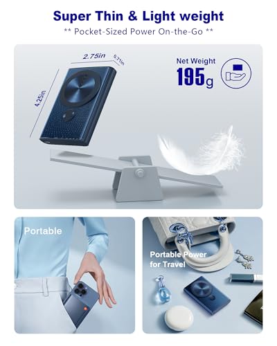 Kesguar Magnetic Portable Charger, 10000mAh 22.5W PD Super Fast Charging Wireless Power Bank. Ultra-Strong Magnet, USB C in&Out Battery Pack for Magsafe, iPhone 17/16/15/13/12 Pro Series - color: Blue