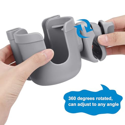 Accmor Stroller Cup Holder with Phone Holder, Bike Cup Holder, Universal Cup Holder for Uppababy Nuna Strollers, 2-in-1 Drinks Holder for Walker, Wheelchair, Scooter - color: All Grey
