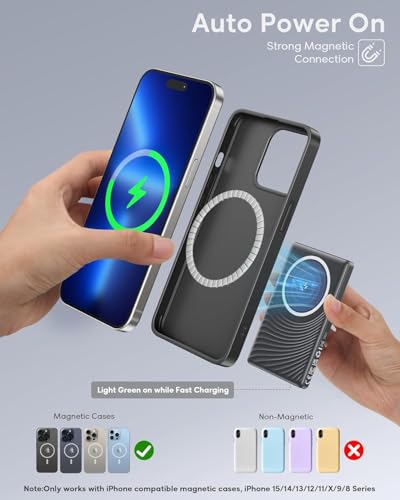 PowerBank Fast Charging 5000mah | 0.38in Ultra Slim 119g, Strong Magnetic Snap, 20W USB C Charging & 15W Wireless MagSafe, Travel & Daily Use for iPhone 12-17