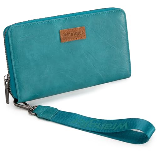 Wrangler Womens Wallet Wristlet Long Purse Designer Clutch Large Capacity Credit Card Holder for Women Men - color: A-Turquoise