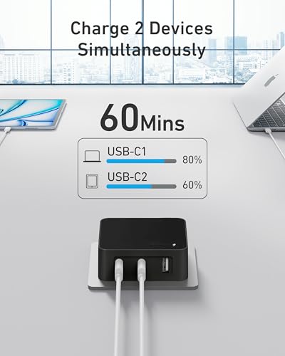 Nekmit 100W Flat USB C Charger Block, 3-Port GaN Fast Wall Charger(2*USB-C & 1*USB-A), USB C Wall Plug with Fixed Prongs for iPhone 17/16, MacBook Pro/Air, iPad, Galaxy and More - color: Black
