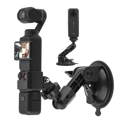 BRDRC Pocket 3 4 4P Suction Cup Mount, for Xtra Muse Car Windshield Window Dash Holder Kit with Expansion Adapter for Insta360 X6 X4 X5 Go 3S for GoPro Pocket 3 4 4P Action 6 5 Pro Nano Accessories