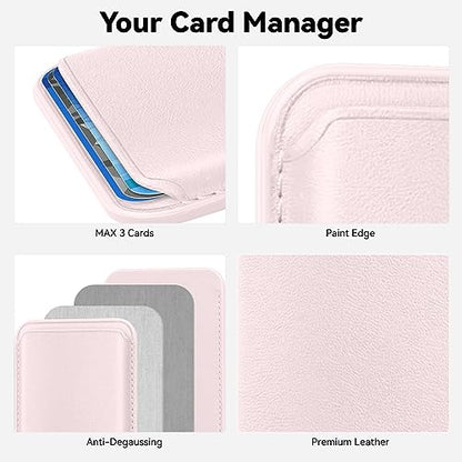 Magnetic Wallet Cell Phone Card Holder for Phone Case with Mag-Safe | Stronger Magnetic RFID Leather Phone Wallet Stick on Series of iPhone 17/16/15/14/13/12 and Pro/Promax, Light pink - color: Light Pink, size: 1 Pack