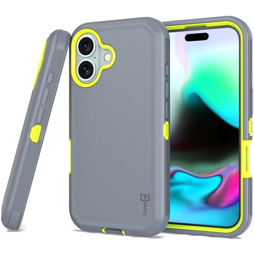 CoverON Rugged Designed for Apple iPhone 16 Case, Heavy Duty Military Grade A Hybrid Etched Grip Rigid Hard Plastic Cover Fit iPhone 16 Phone Case - Gray/Green - color: Gray