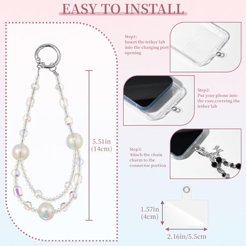QIUTIMIY Crystal Beaded Phone Wrist Strap for Women,Phone Charm Cellphone Layard Chain with Tether Tab - color: Wrist Straps-21