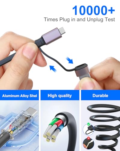 Retractable Multi Charging Cable 100W - 3 in 2 Travel Portable Retractable Charger Cords with 2 USB C and iWatch Charger Port for iPhone 17/16/15 Series, iPad, Apple Watch 11/10/9/8/7/SE Series, 4FT