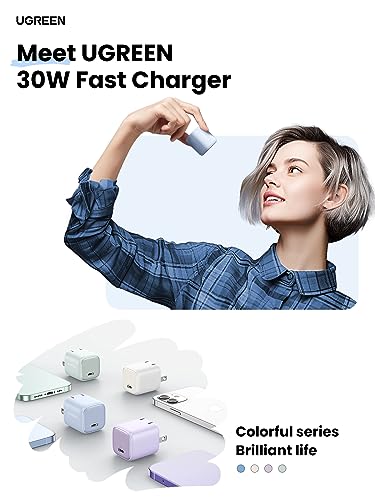 UGREEN Nexode 30W USB C Charger, GaN Fast Charger for iPhone 18/17 - color: Blue