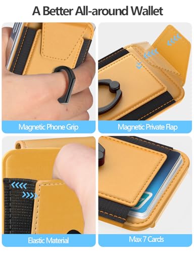 for Magsafe Wallet with Grip, 6-Card Holder; Stronger Magnetic Phone Wallet - color: Yellow