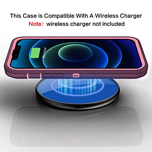 MXX Compatible with iPhone 13 pro Max Case, 3-Layer Super Protective Full Heavy Duty Body Tough Rugged Bumper Cover, Shock & Dust Proof, Designed for Apple 13 pro Max Phone Case 6.7" (Plum) - color: Plum/Light Pink, size: iPhone 13 Pro Max