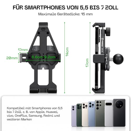 FANAUE Anti-Vibration Motorcycle Phone Holder with 1 Inch Ball Head for RAM Mounts B Size Double Socket Arm and Bike Handlebar Phone Mount for 5.5-7" Smartphone