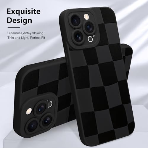 KANGHAR Compatible with iPhone 15 Pro Max Case Checkered -Black | Silicone Cute Pattern, Camera Protection Soft Slim Phone Case for Girls Women - color: Black, size: iPhone 15 Pro Max