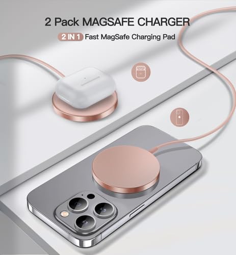 OANDYS Magnetic Wireless Charger 15W Fast Mag Safe Charger for Cell Phone 16 Pro Max/16 Pro/16 Plus/16/15/14/13/12 Series 2 Pack Charging Pad for AirPods 3/2/Pro 2/Pro Mag-Safe Original Replacement - color: Pink