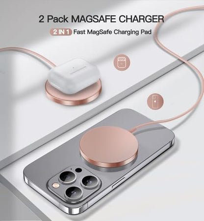 OANDYS Magnetic Wireless Charger 15W Fast Mag Safe Charger for Cell Phone 16 Pro Max/16 Pro/16 Plus/16/15/14/13/12 Series 2 Pack Charging Pad for AirPods 3/2/Pro 2/Pro Mag-Safe Original Replacement - color: Pink