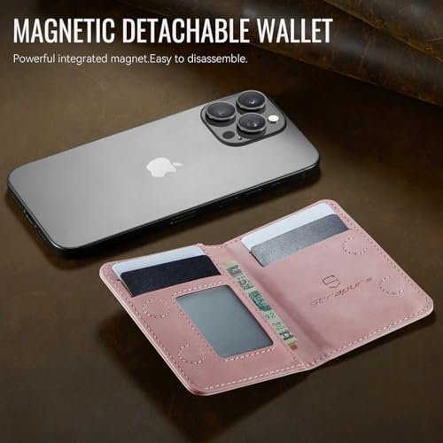 Strapurs Magnetic Card Holder Compatible with MagSafe Phones and Cases, PU Leather Slim Phone Wallet for iPhone 17/16/15/14/13/12/Pro/Max/Plus/Air, 4 Card Slots RFID Blocking with Zipper Pocket - Pink - color: Pink