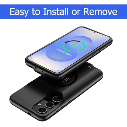 Battery Case for Galaxy S25, [10000mAh] Slim Rechargeable Smart Extended Charging Case Compatible with Galaxy S25 (6.2 inch) Backup Power Battery Pack Charger Cover-Black - size: Galaxy S25