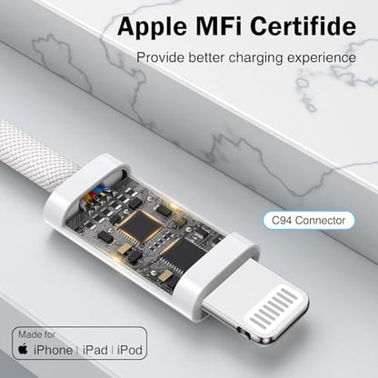 USB-A to Lightning Cable 6.6FT Fast Woven Charging Cord for Apple iPhone 14/13/12/11 XR XS X 8 7 6, iPad 9/8/7/6th, Carplay Charger Cord - size: 6.6ft