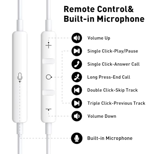 USB C Headphones Magnetic Wired Earbuds with Mic for Apple/Samsung Android - color: White/ Red