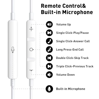 USB C Headphones Magnetic Wired Earbuds with Mic for Apple/Samsung Android - color: White/ Red