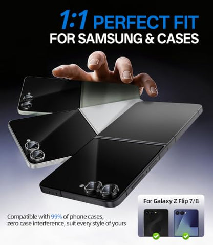 HelloDeere for Samsung Galaxy Z Flip 8 Camera Lens Protector, Military-Grade 9H+ Tempered Glass with AR Optical Tech HD Anti-Glare Anti-Scratch Metal Individual Ring Easy Install Case Friendly, Black - color: Z Flip 8 (Black)