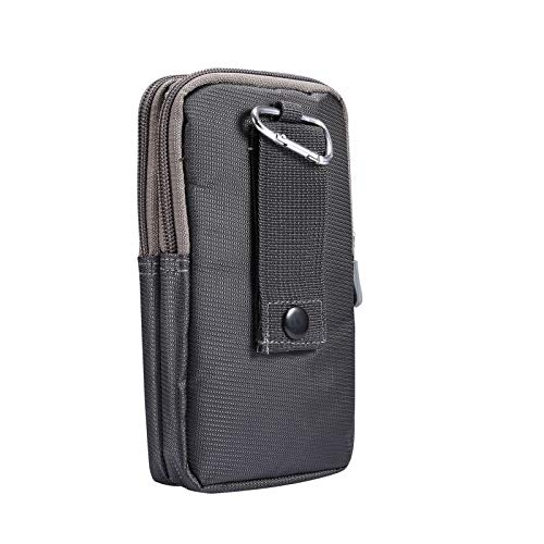 Multifunction Dual Phone Holster Men, Nylon Cell Phone Case Holder Mens Belt Pouch Loop/Clip, Smartphone Belt Wallet Purse 2 Zipper Pockets Compatible with iPhone 14 Pro Max Case 13 Pro Max, Black - color: Dark gray