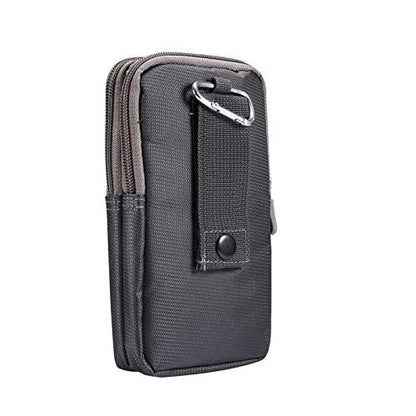 Multifunction Dual Phone Holster Men, Nylon Cell Phone Case Holder Mens Belt Pouch Loop/Clip, Smartphone Belt Wallet Purse 2 Zipper Pockets Compatible with iPhone 14 Pro Max Case 13 Pro Max, Black - color: Dark gray