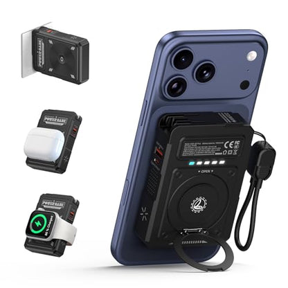 10000mAh for Magsafe Portable Charger Power Bank Built in Cables&Wall Plug - color: Black
