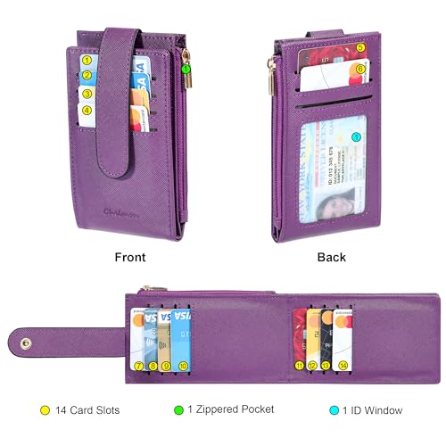 Chelmon Women's RFID Slim Card Holder Wallet | Thin Bifold Multi Card Case with Zipper Coin Pocket Purse for Women(Deep Purple) - color: Purple Deep