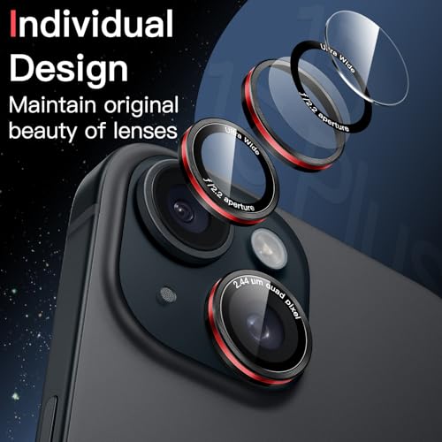 JETech Camera Lens Protector for iPhone 15/15 Plus, Black+Red, 1 Set - size: iPhone 15/15 Plus