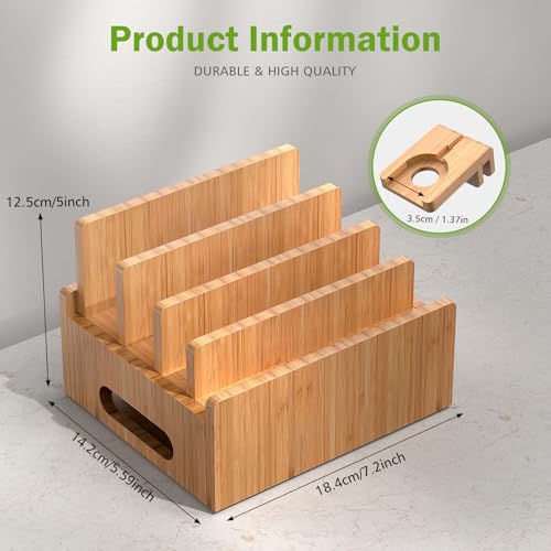 Pezin & Hulin Bamboo Charging Stand with Pack 5 Cables-Natural Bamboo - color: Without Charger