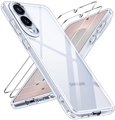ivoler 3-in-1 Case for Samsung Galaxy S25 Edge 5G 6.7 inch, Clear | with 2 Pack Screen Protector Tempered Glass, Military Shockproof Protective Hard Back Slim Bumper Phone Cover - color: Clear, size: For Samsung Galaxy S25 Edge 5g 6.7 Inch