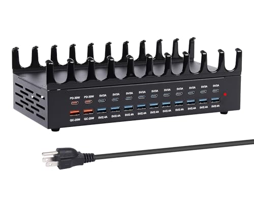 24 Ports 420W Charging Station for Multiple Devices, Iron Alloy USB Charger
