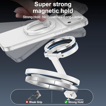 Phone Ring Holder for MagSafe Phone Grip, Magnetic Cell Phone Grip Magnetic Finger Ring Phone Kickstand Ring Stand for iPhone 17 16 15 14 Air Accessories Android Mag Car Mounts, White - color: White