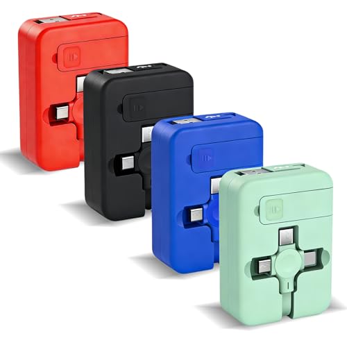 4 Pack 3 in 1 Charging Cable Retractable, USB Multi Charging cables - color: Red+Blue+Green+Black