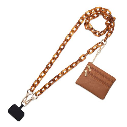 Long Keeper Phone Crossbody Chain Acrylic Phone Lanyards with Zipper Wallet Women Cellphone Strap Wrist Bracelet Purse Strap - color: Brown Gold