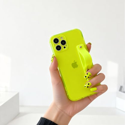 Strap Case for iPhone 13 Pro Max with Stand, Neon Green | Wrist Strap Kickstand, Adjustable Finger Hand Grip Loop, Slim Transparent Anti-Scratch Back, Soft Bumper Phone Cover - color: Neon Green, size: iPhone 13 Pro Max