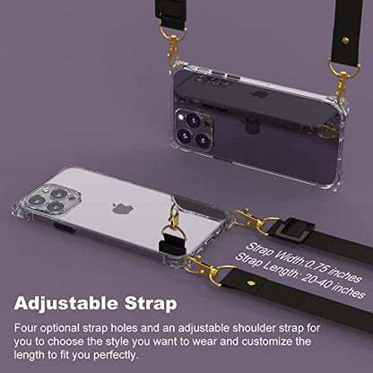 for iPhone 14 Pro Max Clear Case with Crossbody Strap, Slim Fit Shockproof Protective Phone Case with Anti-Lost Detachable Adjustable Shoulder Neck Lanyard Strap for Girls and Women - size: iPhone 14 Pro Max