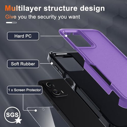 for Motorola Moto G Power 5G 2024 Case, Full Body Heavy Duty Rugged Shockproof Protective Phone Cover with Lanyard Strap, Tempered Glass Screen Protector,Lavender | with Tempered Glass Screen Protector+Lanyard Strap,Rugged Shockproof Protective Phone Case