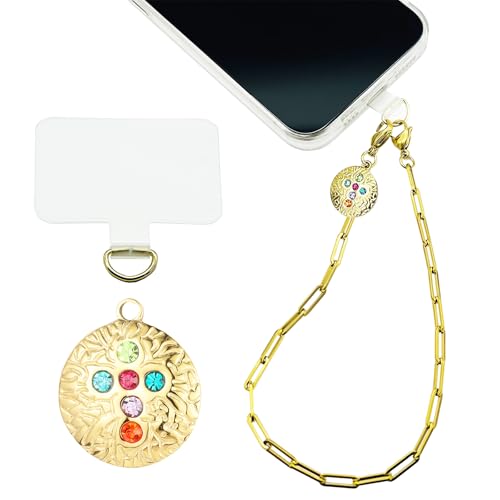 Phone Wrist Strap Metal Phone Chain Wristlet Strap Detachable Cellphone Lanyard Wrist with Tether Tab - color: 03_gold Gemstone Cross