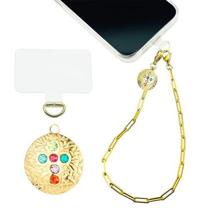 Phone Wrist Strap Metal Phone Chain Wristlet Strap Detachable Cellphone Lanyard Wrist with Tether Tab - color: 03_gold Gemstone Cross